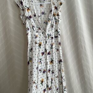 Floral White Dress button up with violets